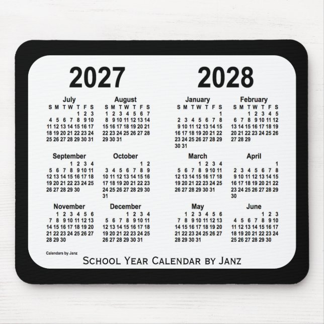 2027-2028 Svartvit skolkalender från Janz Musmatta (Framsidan)