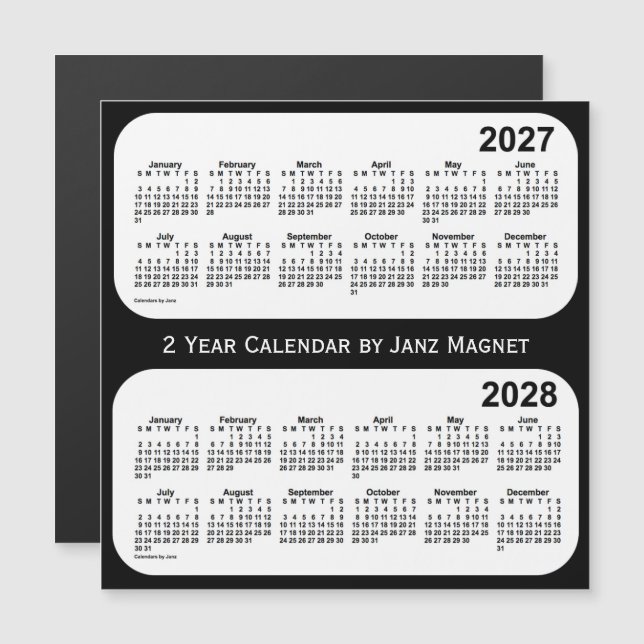 2027-2028 Svartvit tvåårskalender från Janz (Fram/baksida)