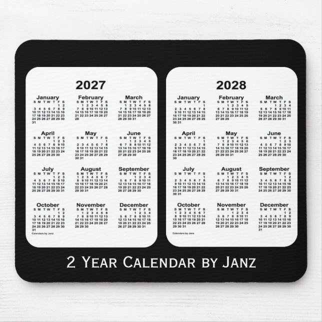 2027-2028 svartvita 2 år kalender vid Janz Musmatta (Framsidan)