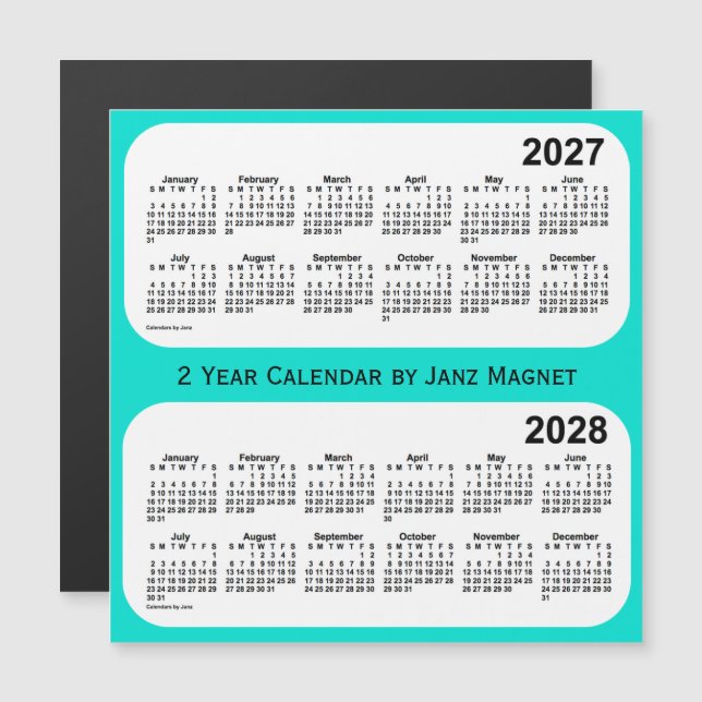 2027-2028 Turcoise 2 Year Calendar by Janz (Fram/baksida)