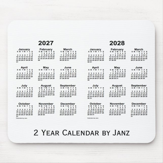 2027-2028 Vit tvåårskalender av Janz Mousepad Musmatta (Framsidan)