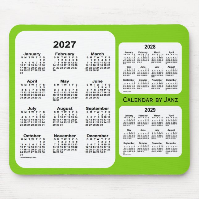 2027-2029 Gult Grönt 3-årskalender från Janz Musmatta (Framsidan)