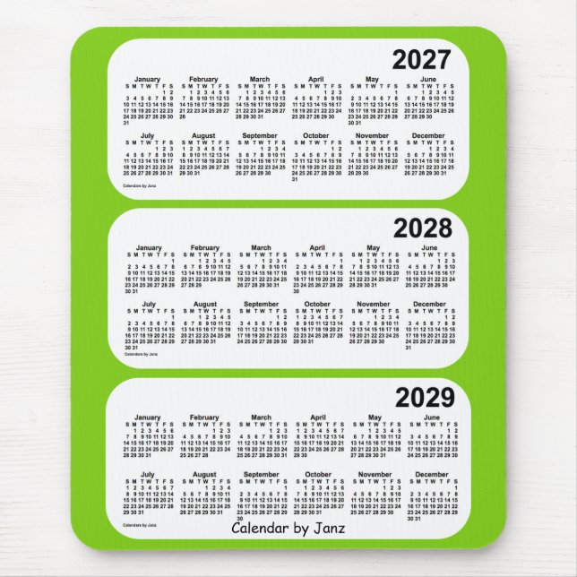 2027-2029 Gult Grönt 3-årskalender från Janz Musmatta (Framsidan)