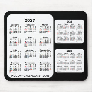 2027-2029 svart 3 år helgdagkalender vid Janz Musmatta