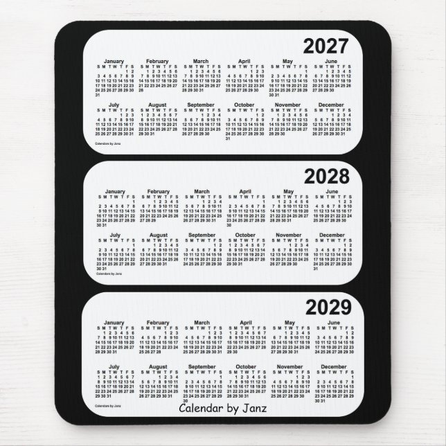 2027-2029 Svartvit treårskalender från Janz Musmatta (Framsidan)