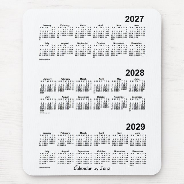 2027-2029 Vit treårskalender från Janz Musmatta (Framsidan)