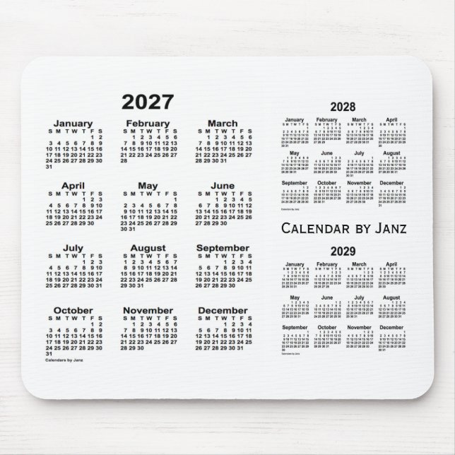 2027-2029 Vit treårskalender från Janz Musmatta (Framsidan)