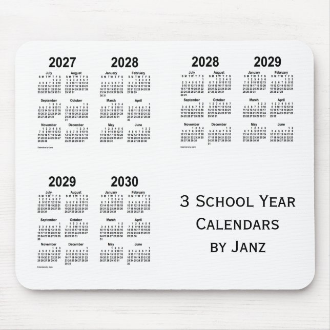 2027-2030 Vita 3 skolårskalendrar från Janz Musmatta (Framsidan)