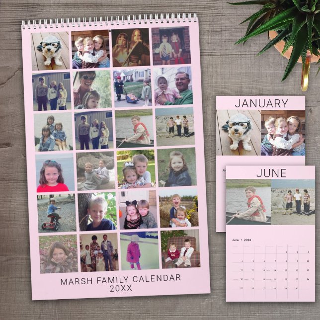 2027 - 24 Foto - Rosabränd - Modern Familj Kalender (Custom Photo Calendar - Perfect Family Gift)