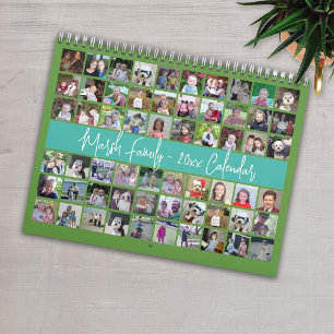 2027 - 60 Foto Anpassad Modern Familj Grön Turkos Kalender
