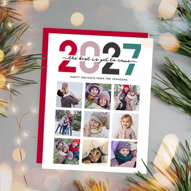 2027 9 Photo Christmas Red The Best Yet to Come Julkort (2027 9 Photo Christmas Red The Best Yet to Come Holiday Card)
