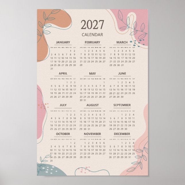 2027 Abstract Shape Boho Aesthetic Beige Calendar Poster (Framsidan)