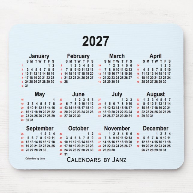 2027 Alice Blue 52 veckor Kalender från Janz Musmatta (Framsidan)