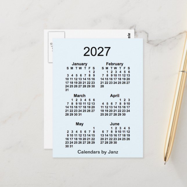 2027 Alice Blue 6 Month Mini Calendar av Janz Vykort (Fram/Back In Situ)