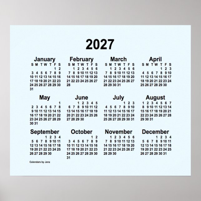 2027 Alice Blue Kalender av Janz Print Poster (Framsidan)