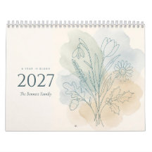 2027 Anpassad Botanisk Familjekalender för Vägg