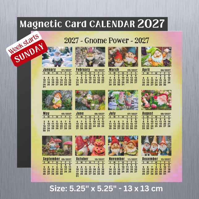 2027 Anpassad Foto Gnome Kalender söndagsstart (Skapare uppladdad)