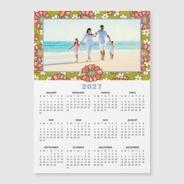 2027 Anpassad Foto Retro Blommig Kalender (Framsida)
