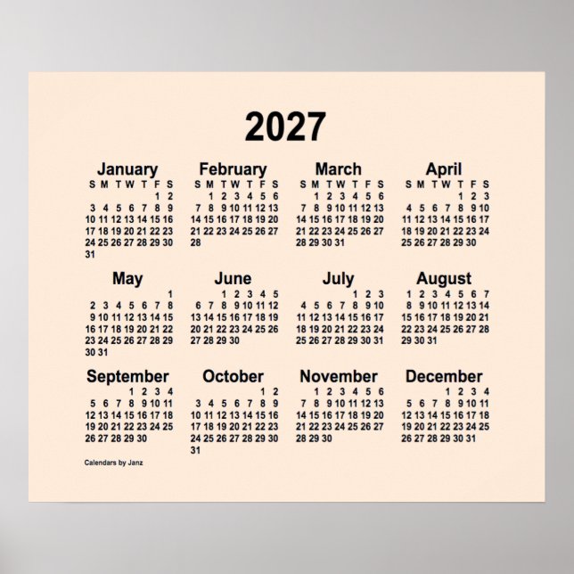 2027 Antik Vit Kalender av Janz Print Poster (Framsidan)