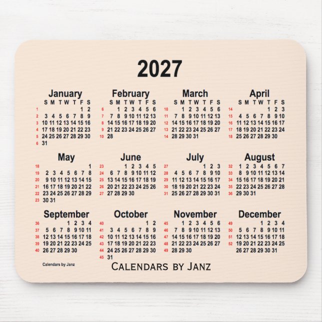 2027 Antique White 52 Weeks-kalender från Janz Musmatta (Framsidan)