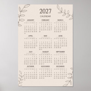 2027 Årlig kalender Blommig Linje Konst Minimalist Poster