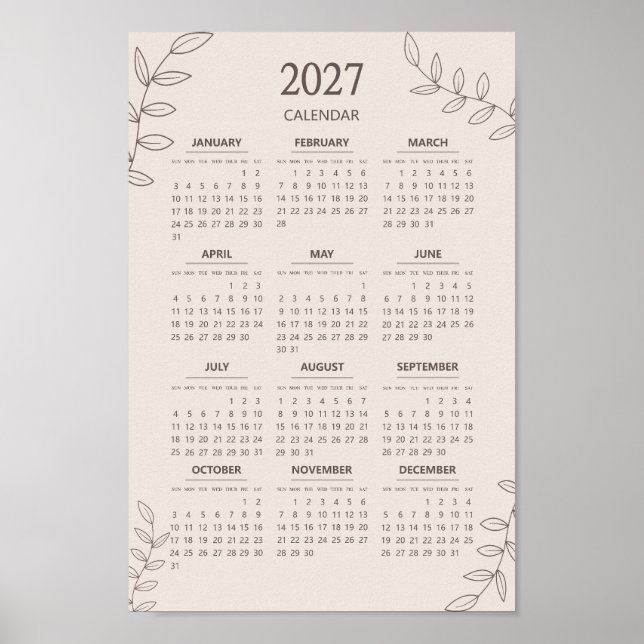 2027 Årlig kalender Blommig Linje Konst Minimalist Poster (Framsidan)