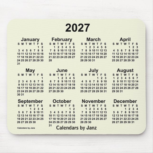 2027 års Beige-kalender av Janz Mouse Pad Musmatta (Framsidan)