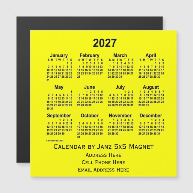 2027 års Gult - affärskalender från Janz (Fram/baksida)
