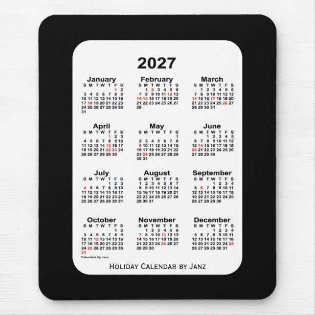 2027 års Helgdag - svart kalender från Janz Musmatta (Framsidan)