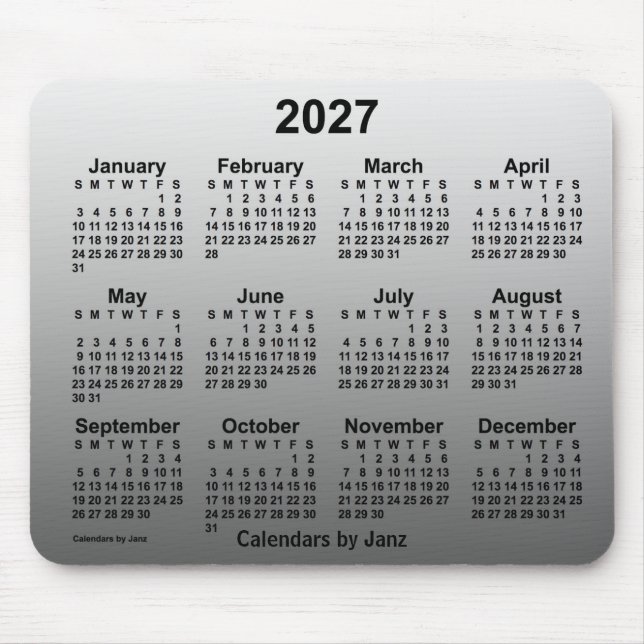 2027 års inmatade vita kalender av Janz Mouse Pad Musmatta (Framsidan)