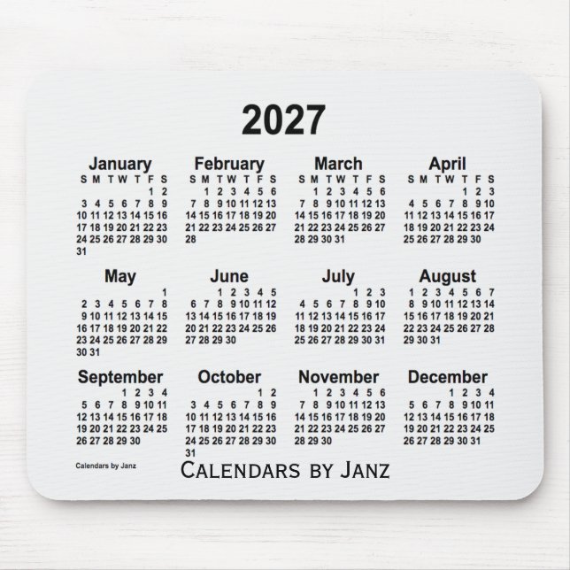 2027 års kalender för vit rök av Janz Mouse Pad Musmatta (Framsidan)