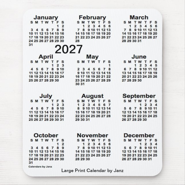 2027 års kalender för vit utskrift från Janz Musmatta (Framsidan)