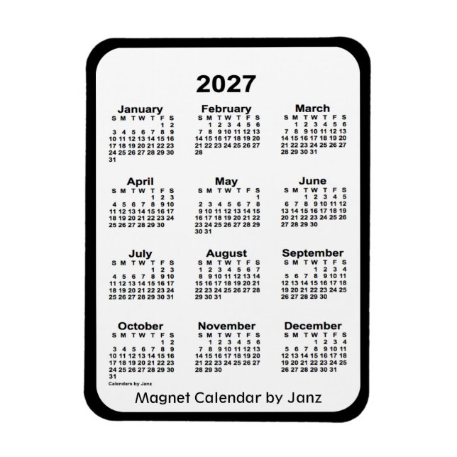 2027 års svartvitt kalender av Janz Magnet (Vertikal)