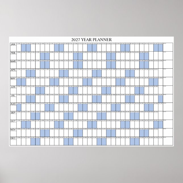 2027 Årsöversikt Enkel Väggplanerare Kalender Poster (Framsidan)