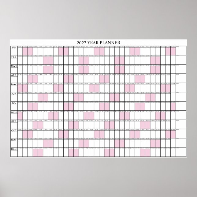 2027 Årsöversikt Enkel Väggplaneringskalender Poster (Framsidan)