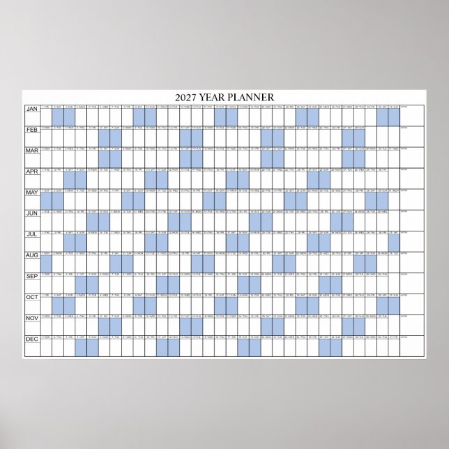 2027 Årsöversikt Enkel Väggplaneringskalender Poster (Framsidan)