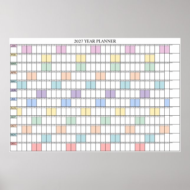 2027 Årsöversikt Enkel Väggplaneringskalender Poster (Framsidan)