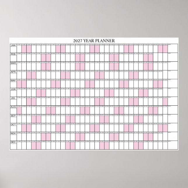 2027 Årsöversikt Enkel Väggplaneringskalender Poster (Framsidan)