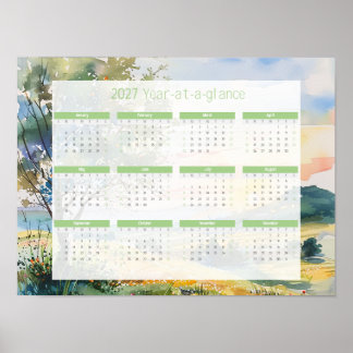 2027 Årsöversikt Vattenfärgskalender Poster