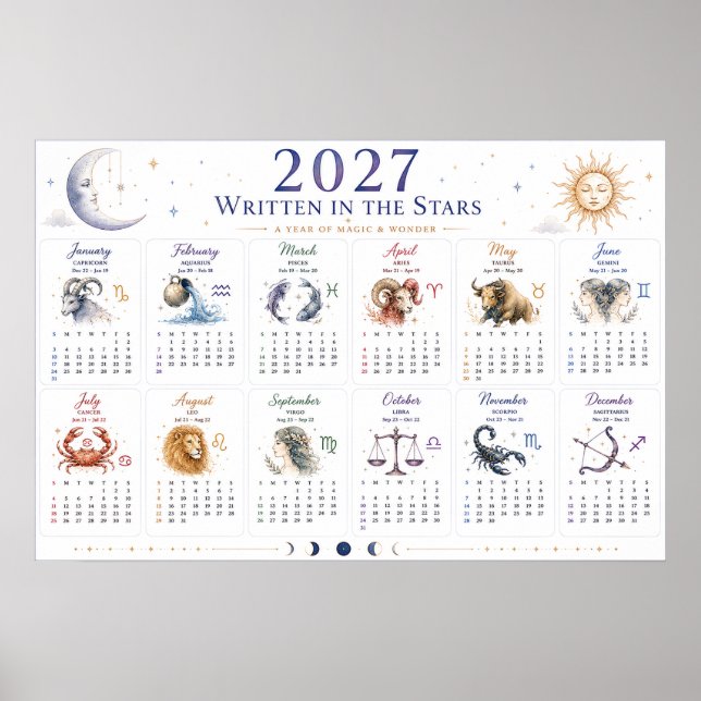 2027 Astrologisk Astrologi Väggkalender Poster (Framsidan)