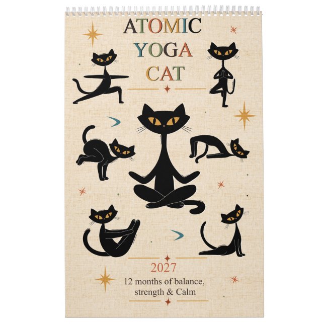 2027 Atomic Cat Yoga Kalender | Mid-Century Modern (Omslag)