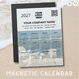 *2027 Beach Magnet Kalender Företagets Logotyp QR-