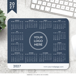 2027 Blå Företagslogotyp Musmatta Kalender