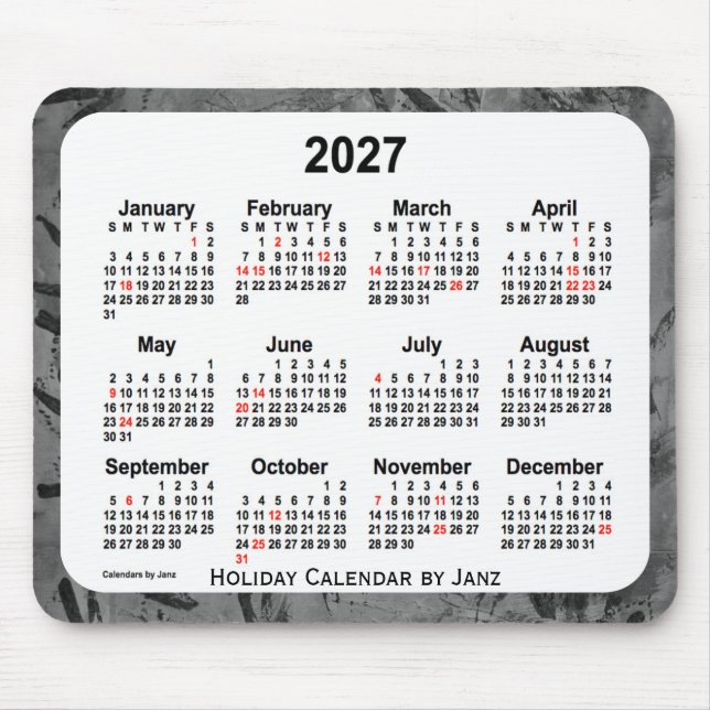 2027 Black Helgdag Art Calendar av Janz Mouse Pad Musmatta (Framsidan)