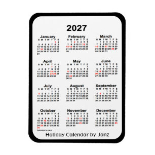 2027 Black Helgdag Calendar av Janz Magnet