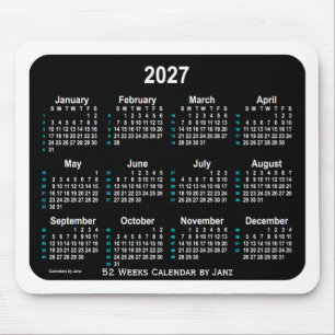 2027 Black Neon 52-veckors kalender av Janz Musmatta