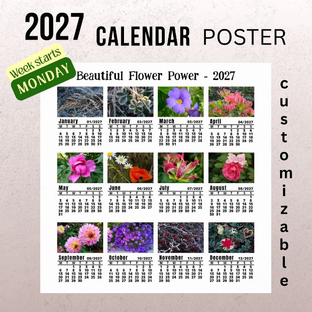 2027 Blomfoto Kalender - Måndagsvecka  Poster (Skapare uppladdad)