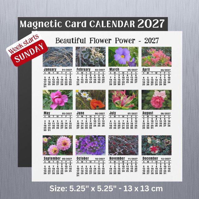 2027 Blomfoto Kalender söndag vecka Magnetkort (Skapare uppladdad)