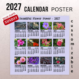 2027 Blomfoto Kalender - Söndag Vecka Poster