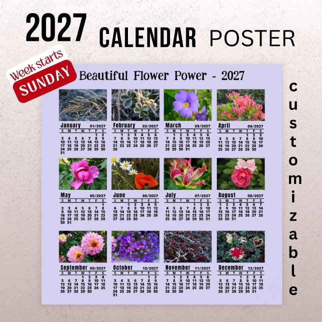 2027 Blomfoto Kalender - Söndag Vecka  Poster (Skapare uppladdad)